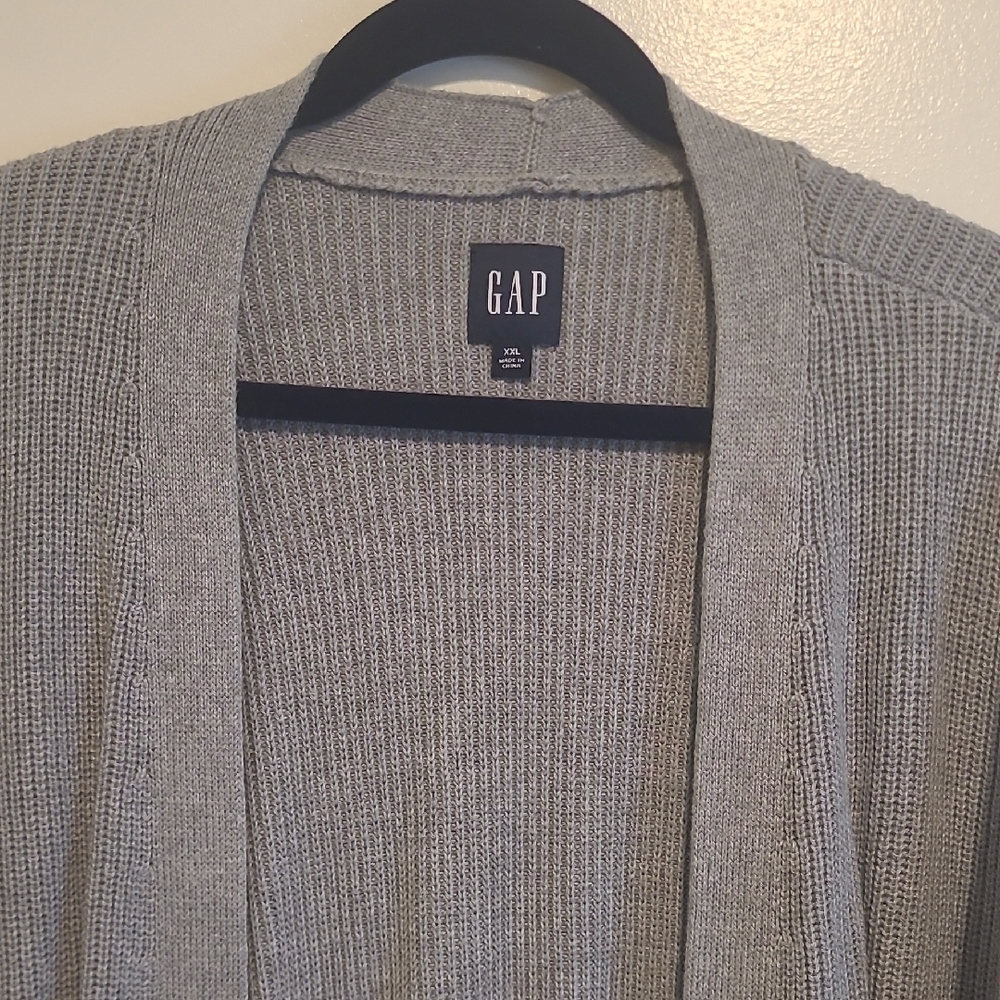 GAP Light Gray Open-Front Ribbed Cardigan with Pockets - Picture 3 of 12